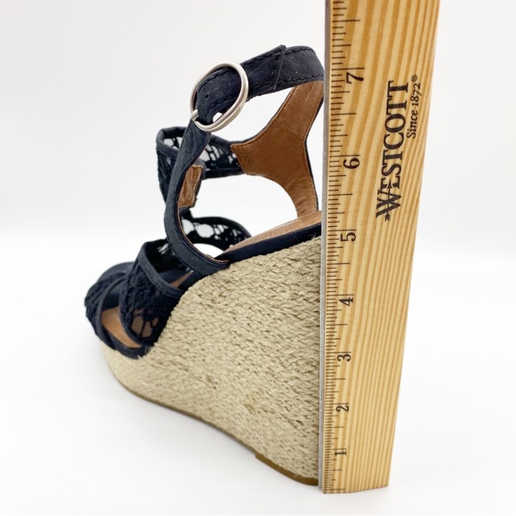 Lucky Brand Black Fabric Crochet Jute Wedge 9 - Picture 6 of 9